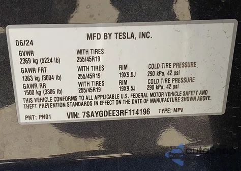 2024 Tesla Model Y Long Range Dual Motor All-Wheel Drive from USA, damaged, VIN 7SAYGDEE3RF114196